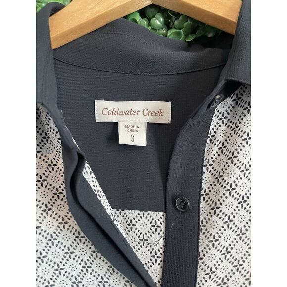 Cold Water Creek Blouse Women Size S Black Cream Button Down Semi Sheer Casual - Picture 10 of 10